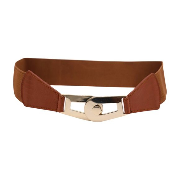 Women Brown Elastic Skinny Waistband Hip Waist Belt Gold Metal Buckle S M z046 - Picture 12 of 13